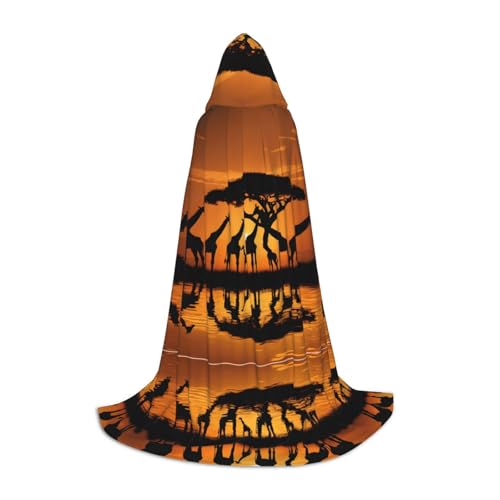 SHLXMDNZ Afrika Giraffe Majestätischer Baumdruck Kapuzenumhang für Jugendliche, perfekter Umhang für Halloween und Themenpartys von SHLXMDNZ