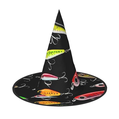 SHLXMDNZ Angelköder Druck Halloween Kegel Hexenhut Cosplay für Frauen Zauberer Hut Maskerade Halloween Party Zubehör von SHLXMDNZ