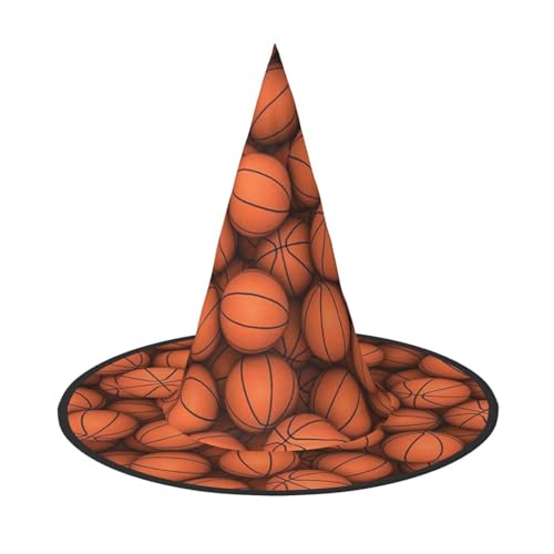 SHLXMDNZ Basketball Orange Druck Halloween Kegel Hexenhut Cosplay für Frauen Zauberer Hut Maskerade Halloween Party Zubehör von SHLXMDNZ