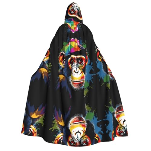 SHLXMDNZ Bedruckter dicker Kapuzenumhang mit Affe, Unisex, Halloween-Umhang, Vampir, Hexe, Zauberer, Halloween, Weihnachten, Cosplay von SHLXMDNZ