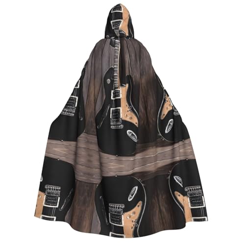 SHLXMDNZ Bedruckter dicker Kapuzenumhang mit Musikgitarre, Unisex, Halloween-Umhang, Vampir, Hexe, Zauberer, Halloween, Weihnachten, Cosplay von SHLXMDNZ