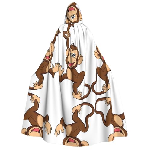 SHLXMDNZ Bedruckter dicker Kapuzenumhang mit niedlichem Affen-Aufdruck, Unisex, Halloween-Umhang, Vampir, Hexe, Zauberer, Halloween, Weihnachten, Cosplay von SHLXMDNZ