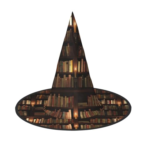 SHLXMDNZ Bibliothek Bücherregal Buchdruck Halloween Kegel Hexenhut Cosplay für Frauen Zauberer Hut Maskerade Halloween Party Zubehör von SHLXMDNZ