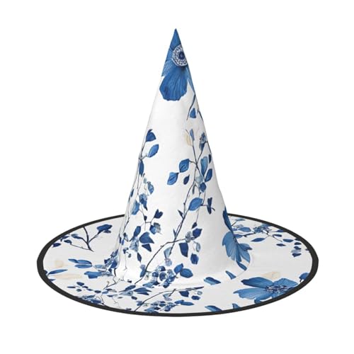 SHLXMDNZ Blaue Blume Blumenmuster Rosen Druck Halloween Kegel Hexenhut Cosplay für Frauen Zauberer Hut Maskerade Halloween Party Zubehör von SHLXMDNZ