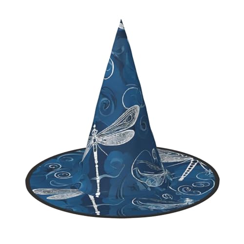 SHLXMDNZ Blauer Dragonfly Print Halloween Kegel Hexenhut Cosplay für Frauen Zauberer Hut Maskerade Halloween Party Zubehör von SHLXMDNZ