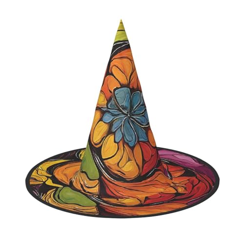 SHLXMDNZ Blumen-Buntglas-Druck, Halloween, Kegel, Hexenhut, Cosplay, für Frauen, Zaubererhut, Maskerade, Halloween-Party-Zubehör von SHLXMDNZ