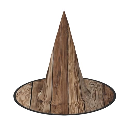 SHLXMDNZ Brauner Holzdruck Halloween Kegel Hexenhut Cosplay für Frauen Zauberer Hut Maskerade Halloween Party Zubehör von SHLXMDNZ