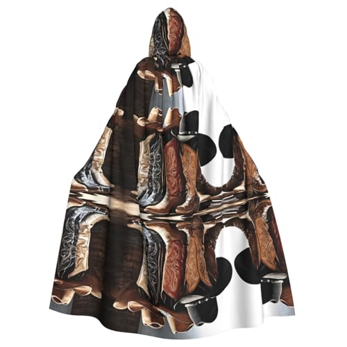 SHLXMDNZ Cowboy-Umhang mit schwarzem Hut und Westernstiefeln, mit Kapuze, Unisex, für Erwachsene, Halloween, Cosplay, für Herren und Damen von SHLXMDNZ