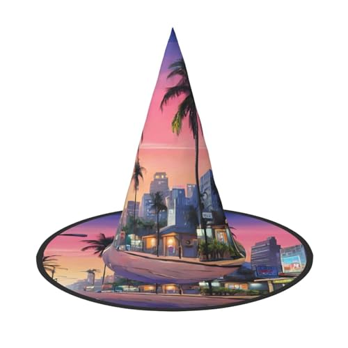 SHLXMDNZ Der alte Hollywood-Druck Halloween Kegel Hexenhut Cosplay für Frauen Zauberer Hut Maskerade Halloween Party Zubehör von SHLXMDNZ
