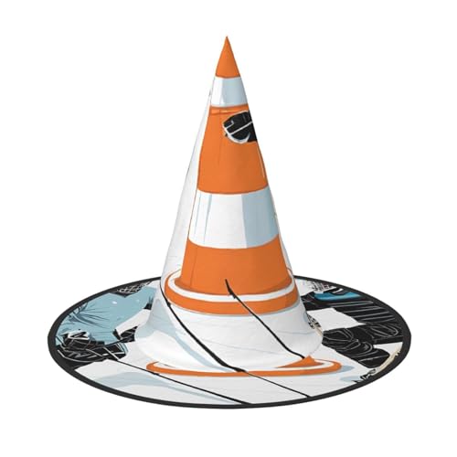 SHLXMDNZ Eishockey-Muster Druck Halloween Kegel Hexenhut Cosplay für Frauen Zauberer Hut Maskerade Halloween Party Zubehör von SHLXMDNZ