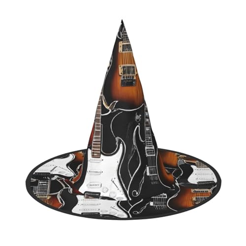 SHLXMDNZ Farbiger Akustik- und Gitarren-Druck, Halloween, Kegel, Hexenhut, Cosplay, für Frauen, Zaubererhut, Maskerade, Halloween-Party-Zubehör von SHLXMDNZ