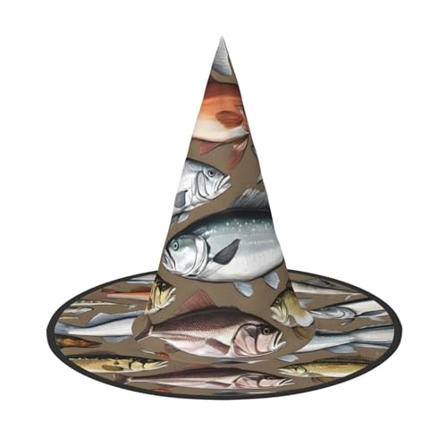 SHLXMDNZ Fischköderaufdruck, Halloween, Kegel, Hexenhut, Cosplay, für Frauen, Zaubererhut, Maskerade, Halloween-Party-Zubehör SHLXMDNZ Fischköderaufdruck, Halloween, Kegel, Hexenhut, Cosplay, für Frauen, Zaubererhut, Maskerade, Halloween-Party-Zubehör von SHLXMDNZ