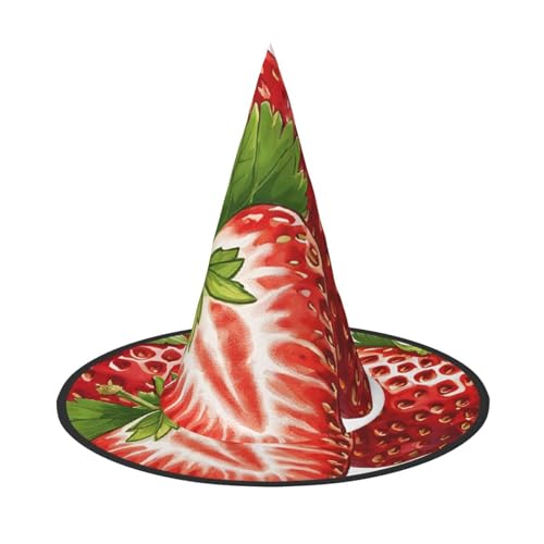 SHLXMDNZ Frischer Erdbeer-Druck, Halloween-Hexenhut, Cosplay, für Frauen, Zaubererhut, Maskerade, Halloween-Partyzubehör von SHLXMDNZ