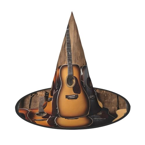 SHLXMDNZ Gitarre Bass Musik Instrumente Druck Halloween Kegel Hexenhut Cosplay für Frauen Zauberer Hut Maskerade Halloween Party Zubehör von SHLXMDNZ