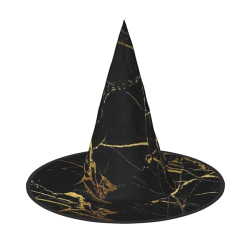 SHLXMDNZ Gold/Schwarz Tapetendruck Halloween Kegel Hexenhut Cosplay für Frauen Zauberer Hut Maskerade Halloween Party Zubehör von SHLXMDNZ