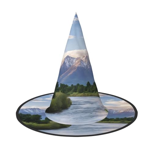 SHLXMDNZ Grand Teton Nationalpark Druck Halloween Kegel Hexenhut Cosplay für Frauen Zaubererhut Maskerade Halloween Party Zubehör von SHLXMDNZ