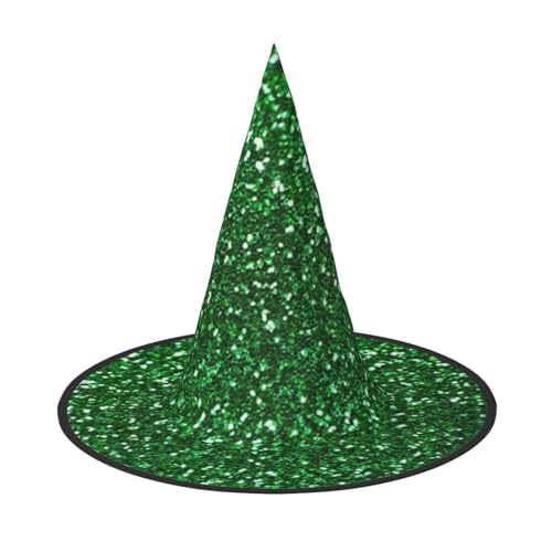 SHLXMDNZ Grüner Pailletten-Glitzer-Druck, Halloween, Kegel, Hexenhut, Cosplay, für Frauen, Zaubererhut, Maskerade, Halloween-Party-Zubehör von SHLXMDNZ