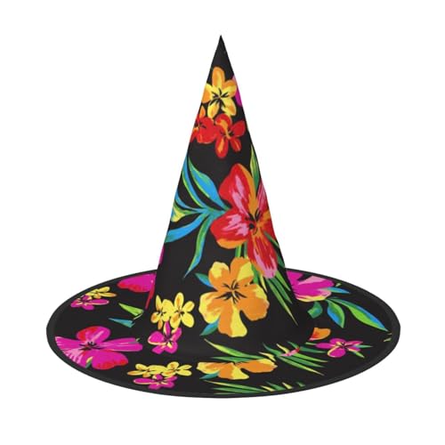 SHLXMDNZ Hawaiianischer Blumendruck Halloween Kegel Hexenhut Cosplay für Frauen Zauberer Hut Maskerade Halloween Party Zubehör von SHLXMDNZ