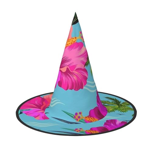 SHLXMDNZ Hello Hawaii Print Halloween Kegel Hexenhut Cosplay für Frauen Zauberer Hut Maskerade Halloween Party Zubehör von SHLXMDNZ