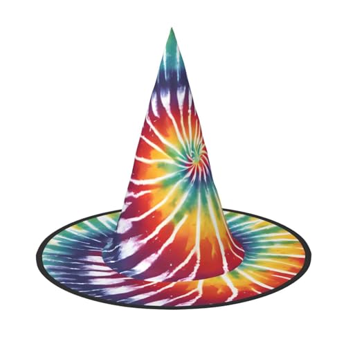 SHLXMDNZ Hexenhut mit Batikfärbung, Regenbogen-Druck, Halloween, Kegel, Cosplay, für Frauen, Zaubererhut, Maskerade, Halloween-Party-Zubehör von SHLXMDNZ