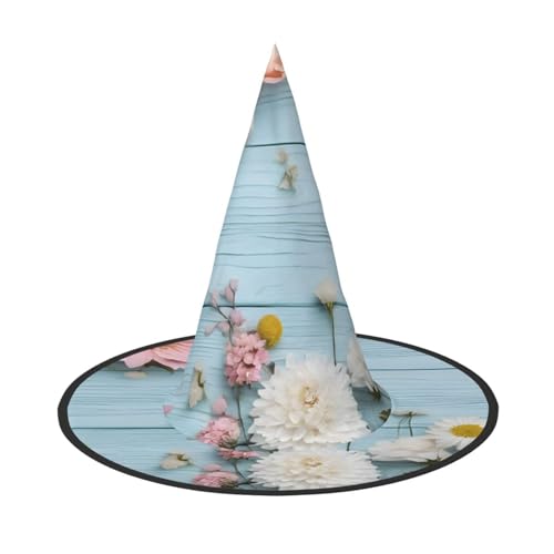 SHLXMDNZ Hexenhut mit Blumendruck, Blaugrün, für Halloween, Cosplay, Zaubererhut, Maskerade, Halloween-Party-Zubehör von SHLXMDNZ