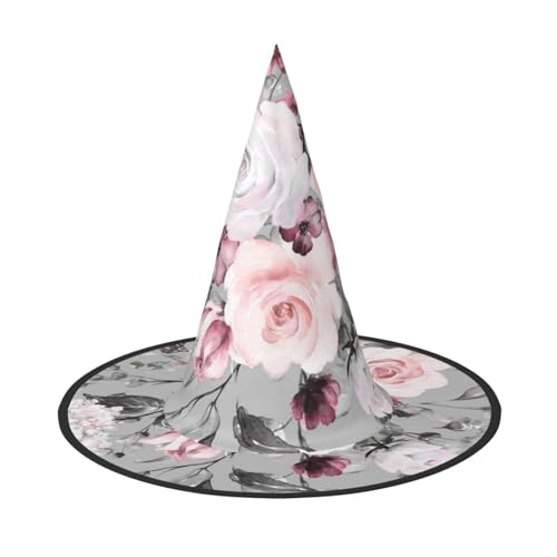 SHLXMDNZ Hexenhut mit Blumendruck, Halloween, Kegel, Hexenhut, Cosplay, für Frauen, Zaubererhut, Maskerade, Halloween-Party-Zubehör von SHLXMDNZ