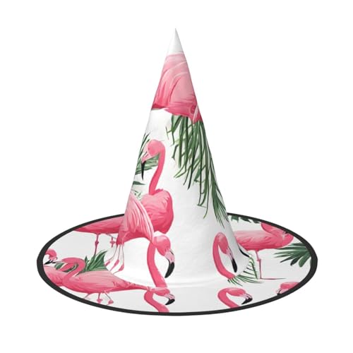 SHLXMDNZ Hexenhut mit Flamingo-Blumendruck, Halloween, Kegel, Cosplay, für Frauen, Zaubererhut, Maskerade, Halloween-Party-Zubehör von SHLXMDNZ