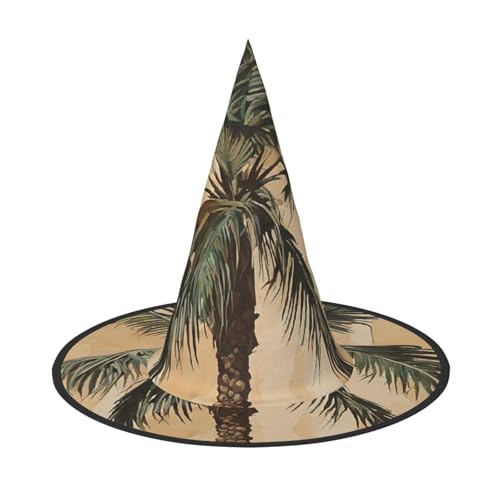 SHLXMDNZ Hexenhut mit Palmenmotiv, tropischer Druck, Halloween, Kegel, Cosplay, für Frauen, Zaubererhut, Maskerade, Halloween-Party-Zubehör von SHLXMDNZ