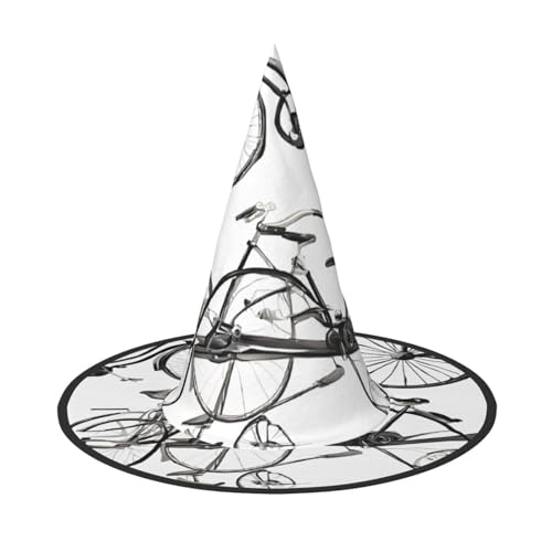 SHLXMDNZ Hexenhut mit Retro-Fahrradaufdruck, Halloween, Hexenhut, Cosplay, für Damen, Zaubererhut, Maskerade, Halloween-Party-Zubehör von SHLXMDNZ