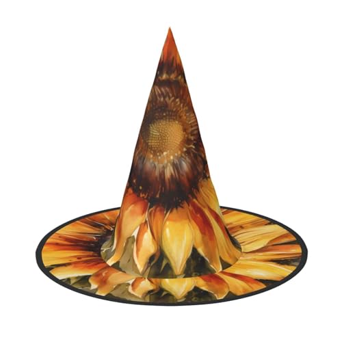SHLXMDNZ Hexenhut mit Sonnenblumenmuster, Halloween, Hexenhut, Cosplay, für Frauen, Zaubererhut, Maskerade, Halloween-Party-Zubehör von SHLXMDNZ