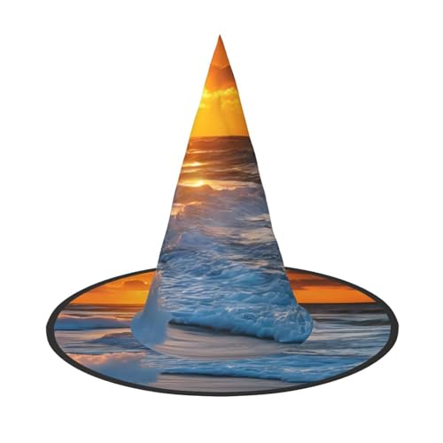SHLXMDNZ Hexenhut mit Sonnenuntergang-Druck, Halloween, Hexenhut, Cosplay, für Frauen, Zaubererhut, Maskerade, Halloween-Party-Zubehör von SHLXMDNZ