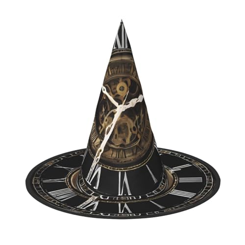 SHLXMDNZ Hexenhut mit Uhr-Zahnrad-Druck, Halloween, Kegel, Cosplay, für Frauen, Zaubererhut, Maskerade, Halloween-Party-Zubehör SHLXMDNZ Hexenhut mit Uhr-Zahnrad-Druck, Halloween, Kegel, Cosplay, für Frauen, Zaubererhut, Maskerade, Halloween-Party-Zubehör von SHLXMDNZ