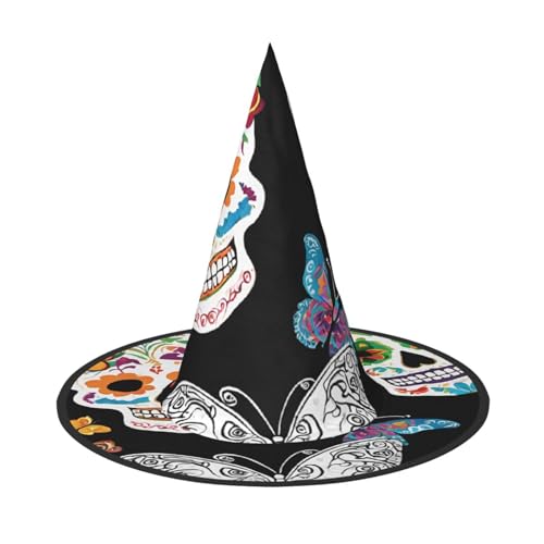 SHLXMDNZ Hexenhut mit Zuckerschädel-Druck, Halloween, Cosplay, für Frauen, Zaubererhut, Maskerade, Halloween-Party-Zubehör SHLXMDNZ Hexenhut mit Zuckerschädel-Druck, Halloween, Cosplay, für Frauen, Zaubererhut, Maskerade, Halloween-Party-Zubehör von SHLXMDNZ