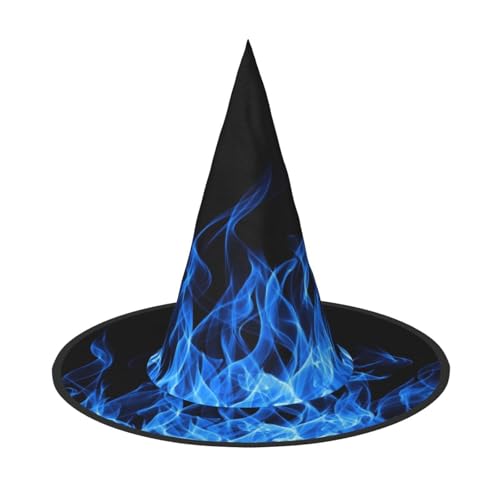 SHLXMDNZ Hexenhut mit blauem Flammenaufdruck, Halloween, Cosplay, für Frauen, Zaubererhut, Maskerade, Halloween-Party-Zubehör von SHLXMDNZ