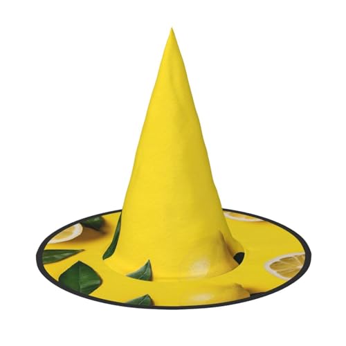 SHLXMDNZ Hexenhut mit gelbem Zitronen-Druck, Halloween, Cosplay, für Frauen, Zaubererhut, Maskerade, Halloween-Party-Zubehör von SHLXMDNZ
