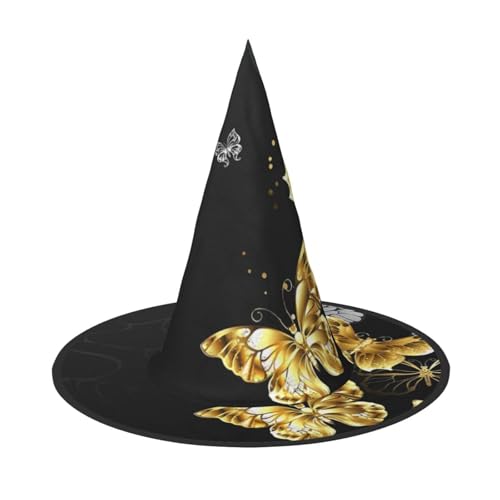 SHLXMDNZ Hexenhut mit goldfarbenen weißen Schmetterlingen, schwarzem Druck, Halloween, Hexenhut, Cosplay, für Frauen, Zaubererhut, Maskerade, Halloween-Party-Zubehör SHLXMDNZ Hexenhut mit goldfarbenen weißen Schmetterlingen, schwarzem Druck, Halloween, Hexenhut, Cosplay, für Frauen, Zaubererhut, Maskerade, Halloween-Party-Zubehör von SHLXMDNZ