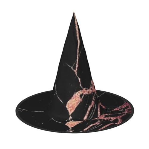SHLXMDNZ Hexenhut mit schwarzem Roségold-Marmor-Druck, Halloween, Kegel, Cosplay, für Frauen, Zaubererhut, Maskerade, Halloween-Party-Zubehör von SHLXMDNZ