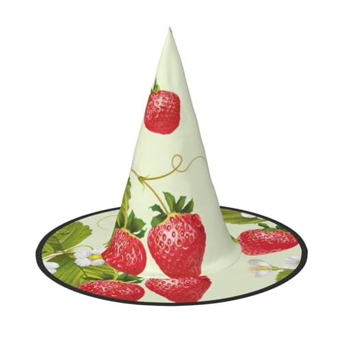 SHLXMDNZ Hübscher Erdbeer-Druck, Halloween, Hexenhut, Cosplay, für Frauen, Zaubererhut, Maskerade, Halloween-Party-Zubehör von SHLXMDNZ