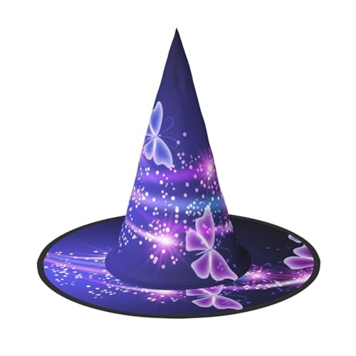 SHLXMDNZ Hübscher violetter Schmetterlings-Druck, Halloween, Hexenhut, Cosplay, für Frauen, Zaubererhut, Maskerade, Halloween-Party-Zubehör von SHLXMDNZ