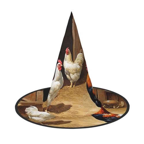 SHLXMDNZ Huhn und Hahn Druck Druck Halloween Kegel Hexenhut Cosplay für Frauen Zauberer Hut Maskerade Halloween Party Zubehör von SHLXMDNZ