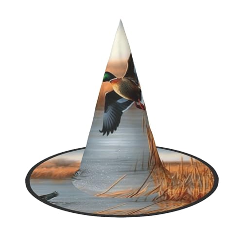 SHLXMDNZ Jagd fliegende wilde Ente Druck Halloween Kegel Hexenhut Cosplay für Frauen Zauberer Hut Maskerade Halloween Party Zubehör von SHLXMDNZ