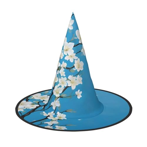 SHLXMDNZ Japanischer Kirschblumen-Druck, Halloween, Hexenhut, Cosplay, für Frauen, Zaubererhut, Maskerade, Halloween-Party-Zubehör von SHLXMDNZ