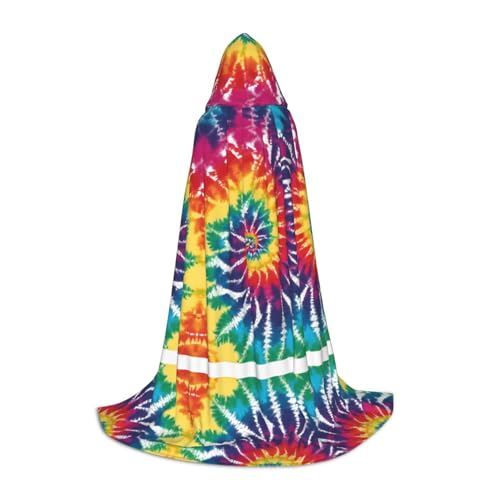 SHLXMDNZ Kapuzenumhang mit Batikfärbung und Regenbogen-Druck, perfekter Umhang für Halloween und Themenpartys von SHLXMDNZ