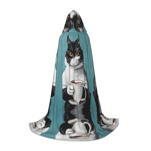 SHLXMDNZ Kapuzenumhang mit Katzenmotiv für Jugendliche, perfekter Umhang für Halloween und Themenpartys SHLXMDNZ Kapuzenumhang mit Katzenmotiv für Jugendliche, perfekter Umhang für Halloween und Themenpartys von SHLXMDNZ