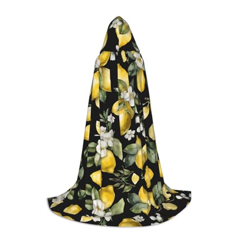 SHLXMDNZ Kapuzenumhang mit Zitronen- und Blumendruck für Teenager, perfekter Umhang für Halloween und Themenpartys von SHLXMDNZ