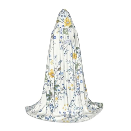 SHLXMDNZ Kapuzenumhang mit blauem Blumenmuster, Rosenmuster, für Teenager, perfekter Umhang für Halloween und Themenpartys von SHLXMDNZ
