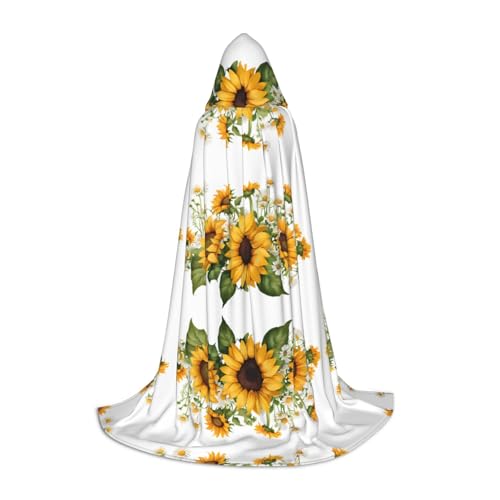 SHLXMDNZ Kapuzenumhang mit gelben Sonnenblumen und weißen Blumen für Teenager, perfekter Umhang für Halloween und Themenpartys von SHLXMDNZ