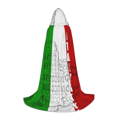 SHLXMDNZ Kapuzenumhang mit römischem Kolosseum, italienische Flagge, für Jugendliche, perfekter Umhang für Halloween und Themenpartys von SHLXMDNZ