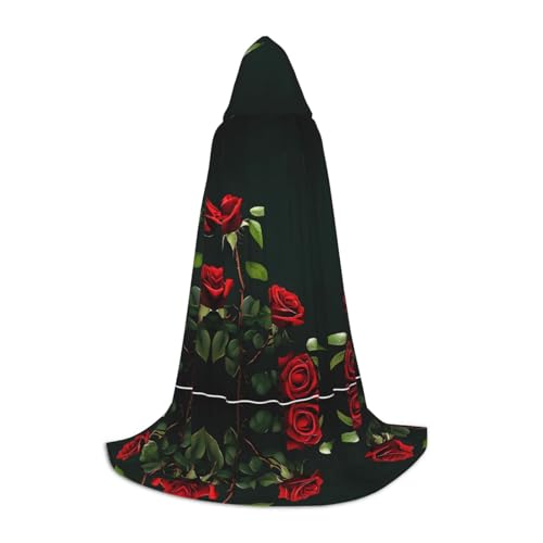 SHLXMDNZ Kapuzenumhang mit roten Rosen für Teenager, perfekter Umhang für Halloween und Themenpartys von SHLXMDNZ