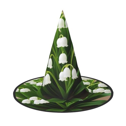 SHLXMDNZ Lilies of the Valley Print Halloween Kegel Hexenhut Cosplay für Frauen Zauberer Hut Maskerade Halloween Party Zubehör von SHLXMDNZ